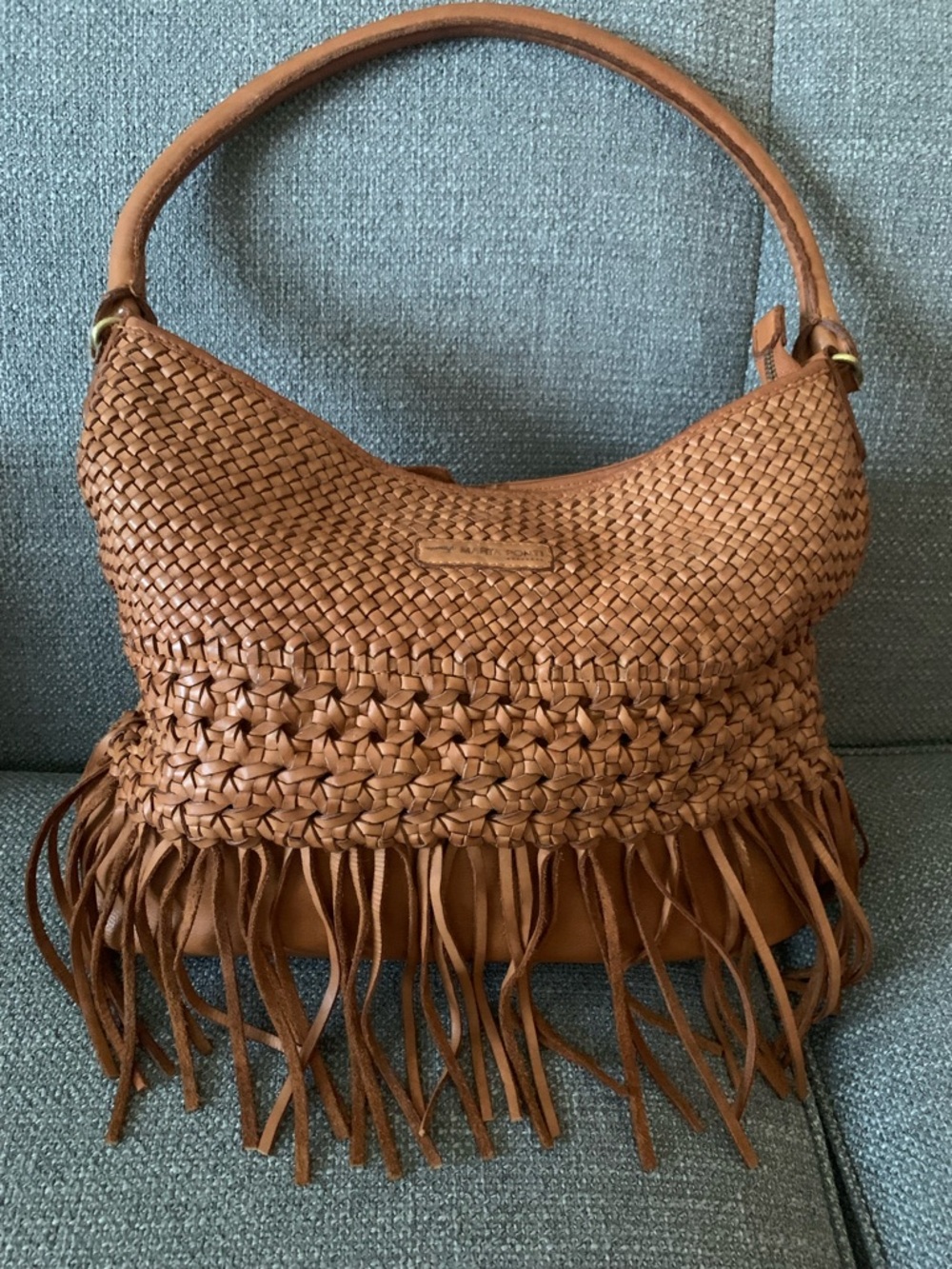 Braided Fringe Hobo Shoulder Bag in Tan